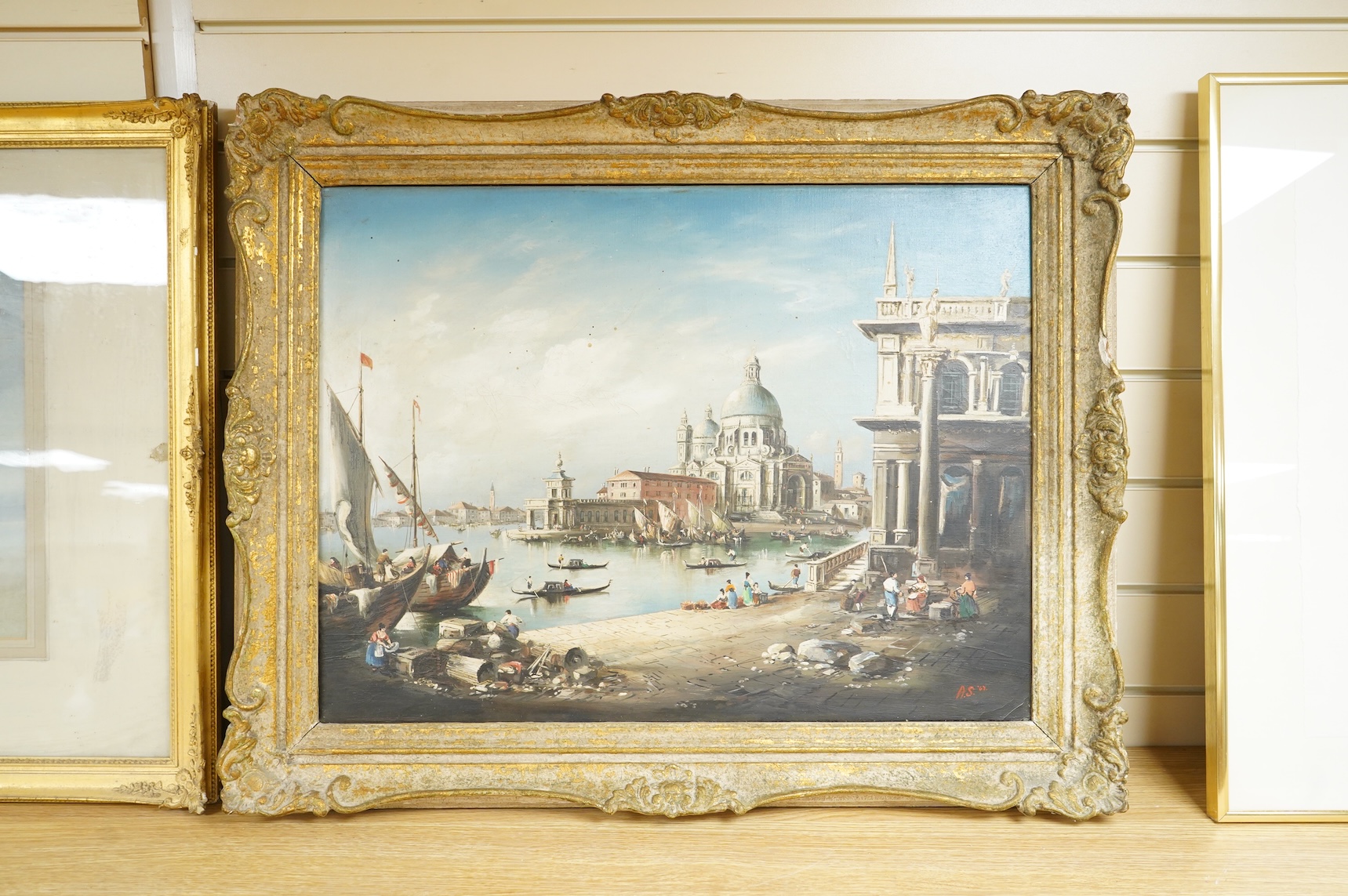 A.S. monogrammist, Basilica Santa Maria, Della Salute, Venice, monogrammed and dated '67, oil on canvas, 45 x 60cm, ornate gilt frame